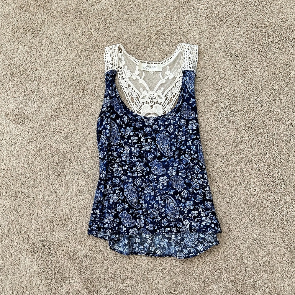 Blue and white tank top with cute back
